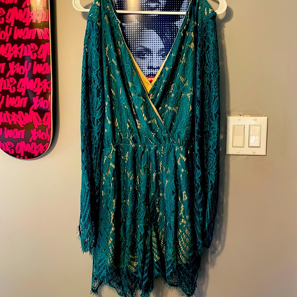 Teal Lace Wrap Romper